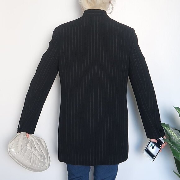 DKNY Long Pinstipe Stand Collar Career Suit Blazer - Picture 2 of 16
